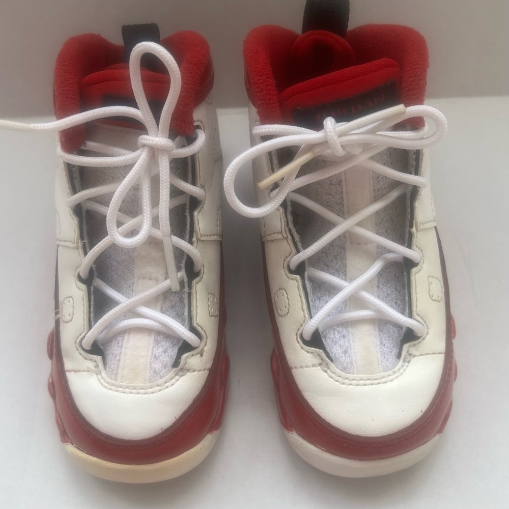 Nike AIR JORDAN 9 Retro Hi-Top Sneakers Infant Sz 7C Leather Gym Red White Shoes - Picture 4 of 12